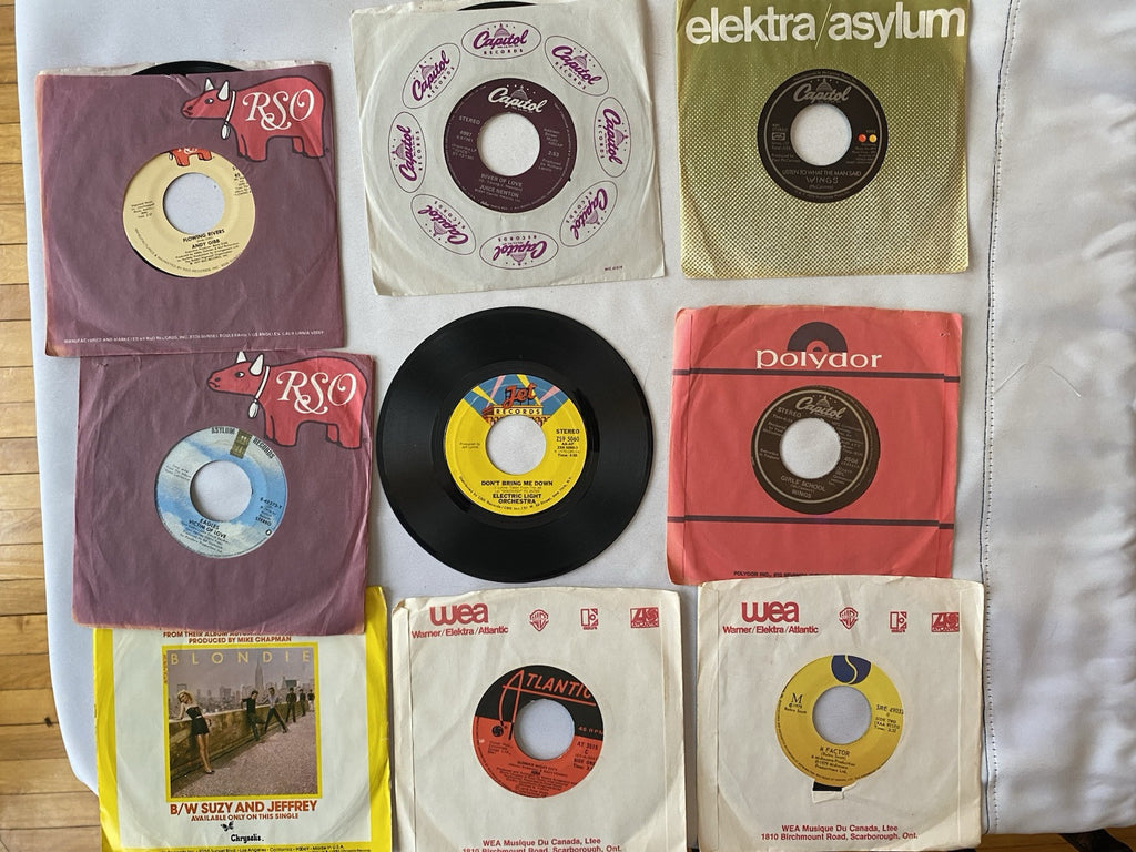 Lot of 9 Rock/Pop 45 Records 70s 80s Blondie Wings Abba Eagles Gibbons Muzik